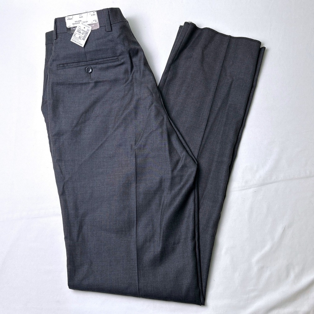Jos. A. Bank Mens Traveler Tailored Fit Wool Pants Size 32 Grey Unfinished NEW